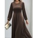 Kadın Uzun Kollu Bisiklet Yaka Midi Kadife Elbise, 29506