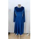 Kadın Uzun Kollu Bisiklet Yaka Midi Kadife Mavi Elbise, 29505