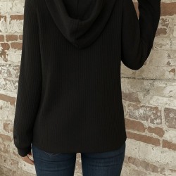 Kadın Uzun Kollu Kapşonlu önü Düğmeli Ve Bağcıklı Waffle Bluz , 29499