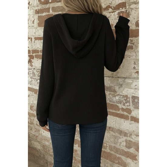 Kadın Uzun Kollu Kapşonlu önü Düğmeli Ve Bağcıklı Waffle Bluz , 29499