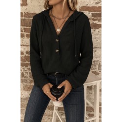 Kadın Uzun Kollu Kapşonlu önü Düğmeli Ve Bağcıklı Waffle Bluz , 29499