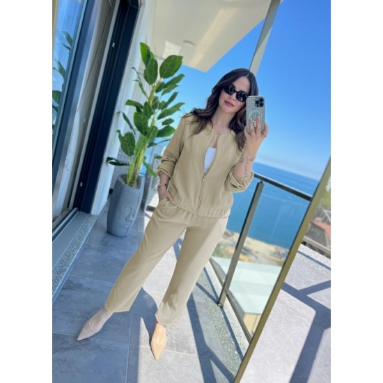 Kadın Uzun Kollu önden Fermuarlı Modal Ceket Ve Pantolon Ikili Takım , 29496