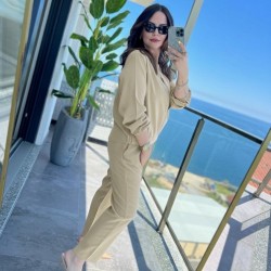 Kadın Uzun Kollu önden Fermuarlı Modal Ceket Ve Pantolon Ikili Takım , 29496