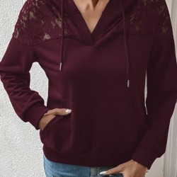 Kadın Uzun Kollu Kapşonlu Bağcıklı Dantelli Viskon Iki Iplik Bluz , 29490