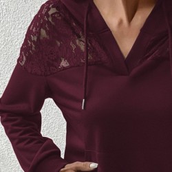 Kadın Uzun Kollu Kapşonlu Bağcıklı Dantelli Viskon Iki Iplik Bluz , 29490