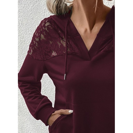 Kadın Uzun Kollu Kapşonlu Bağcıklı Dantelli Viskon Iki Iplik Bluz , 29490