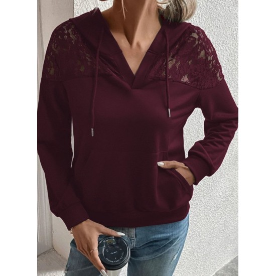 Kadın Uzun Kollu Kapşonlu Bağcıklı Dantelli Viskon Iki Iplik Bluz , 29490