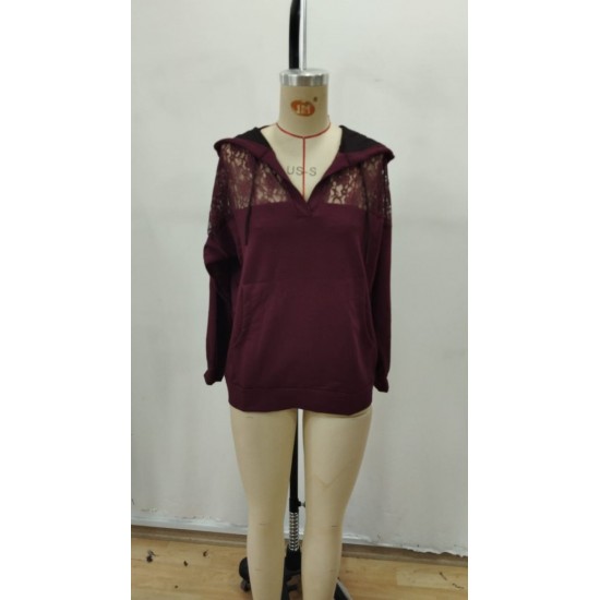 Kadın Uzun Kollu Kapşonlu Bağcıklı Dantelli Viskon Iki Iplik Bluz , 29490