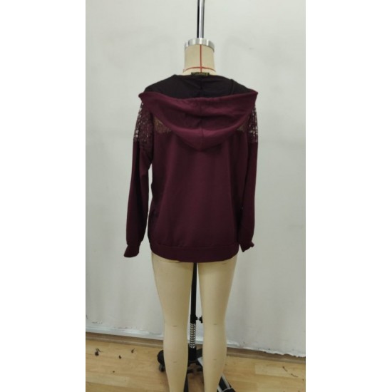 Kadın Uzun Kollu Kapşonlu Bağcıklı Dantelli Viskon Iki Iplik Bluz , 29490