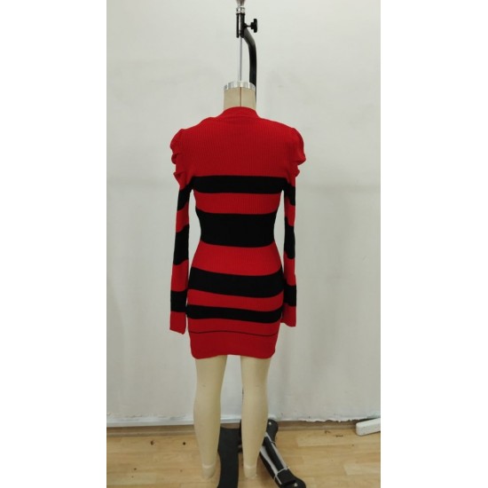 Kadın Uzun Kollu Yuvarlak Yaka Balon Omuz Kol Detaylı çok Renkli Mini Elbise , 29487