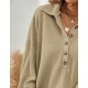 Kadın Uzun Kollu Yakalı Düğmeli Salaş Waffle Bluz , 29511