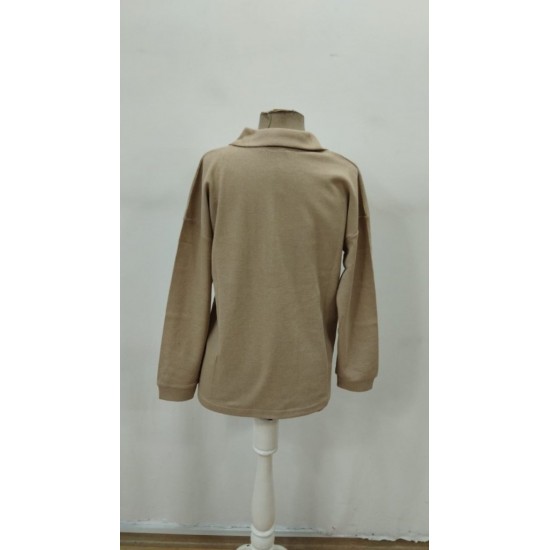 Kadın Uzun Kollu Yakalı Düğmeli Salaş Waffle Bluz , 29511