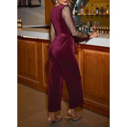 Kadın Uzun Kollu Kruvaze Yakalı Belden Kuşaklı Tül Detaylı Kadife Tulum , 29510 Kadın Uzun Kollu Kruvaze Yakalı Belden Kuşaklı Tül Detaylı Kadife Tulum , 29510