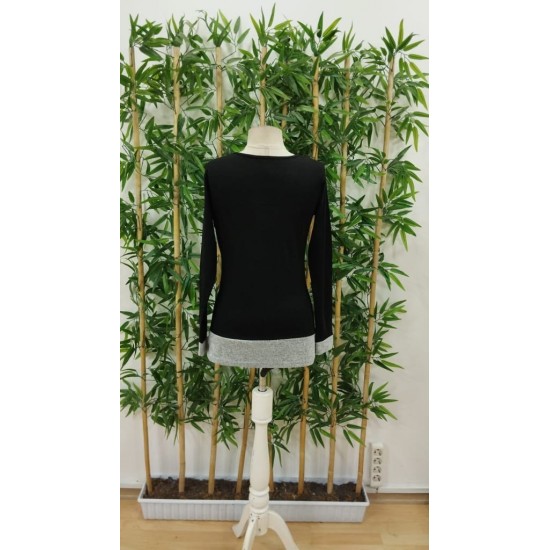 Kadın Uzun Kollu Yuvarlak Yaka Blok Renkli Yandan Düğmeli Viskon Bluz , 29518