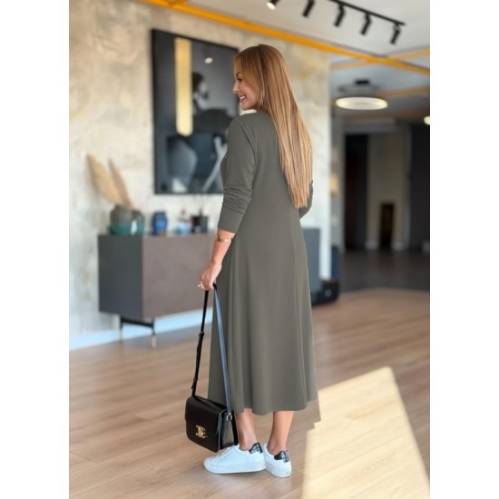 Kadın Uzun Kollu V Yakalı Midi çağla Yeşili Modal Elbise , 29517