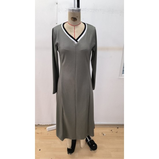 Kadın Uzun Kollu V Yakalı Midi çağla Yeşili Modal Elbise , 29517