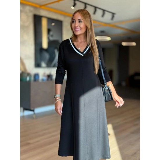 Kadın Uzun Kollu V Yakalı Midi Modal Elbise , 29516