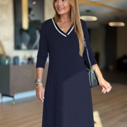 Kadın Uzun Kollu V Yakalı Midi Modal Elbise , 29515