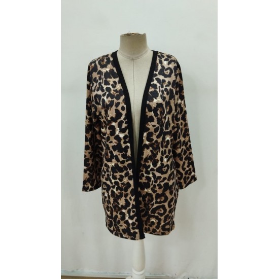 Kadın Uzun Kollu önü Açık Leopar Desenli Modal Ceket , 29539
