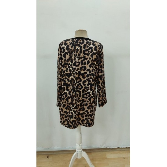 Kadın Uzun Kollu önü Açık Leopar Desenli Modal Ceket , 29539