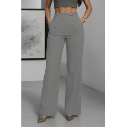 Kadın Yüksek Bel önden Düğmeli Uzun Paçaya Doğru Geniş Ithal Krep Pantolon, 29536