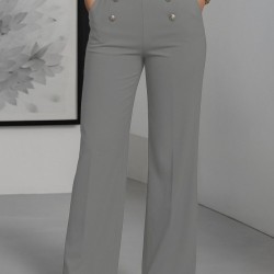 Kadın Yüksek Bel önden Düğmeli Uzun Paçaya Doğru Geniş Ithal Krep Pantolon, 29536