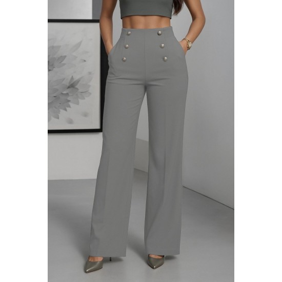 Kadın Yüksek Bel önden Düğmeli Uzun Paçaya Doğru Geniş Ithal Krep Pantolon, 29536