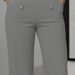 Kadın Yüksek Bel önden Düğmeli Uzun Paçaya Doğru Geniş Ithal Krep Pantolon, 29536