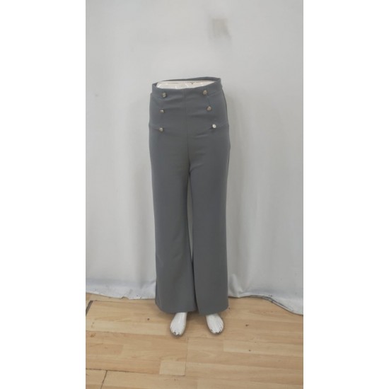 Kadın Yüksek Bel önden Düğmeli Uzun Paçaya Doğru Geniş Ithal Krep Pantolon, 29536