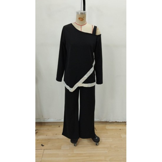 Kadın Tek Omuzdan Açık Uzun Kollu önü Pulpayet Ithal Krep Bluz Ve Pantolon , 29533 Kadın Tek Omuzdan Açık Uzun Kollu önü Pulpayet Ithal Krep Bluz Ve Pantolon , 29533