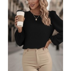 Kadın Uzun Kollu Yuvarlak Yaka Arkadan Bağcıklı Salaş Ithal Krep Bluz, 29526