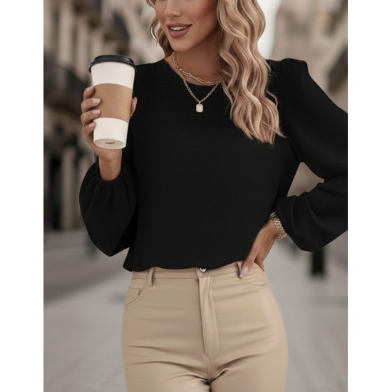 Kadın Uzun Kollu Yuvarlak Yaka Arkadan Bağcıklı Salaş Ithal Krep Bluz, 29526 Kadın Uzun Kollu Yuvarlak Yaka Arkadan Bağcıklı Salaş Ithal Krep Bluz, 29526