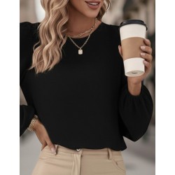 Kadın Uzun Kollu Yuvarlak Yaka Arkadan Bağcıklı Salaş Ithal Krep Bluz, 29526