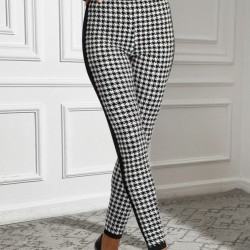 Kadın Yüksek Bel Kaz Ayağı Desenli Yanları şeritli Dalgıç Pantolon , 29525