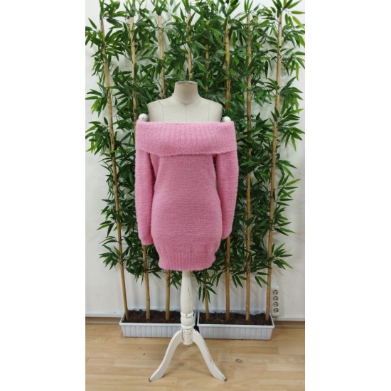 Kadın Uzun Kollu Omuzlardan Açık Kısa şardonlu Triko Elbise , 29522