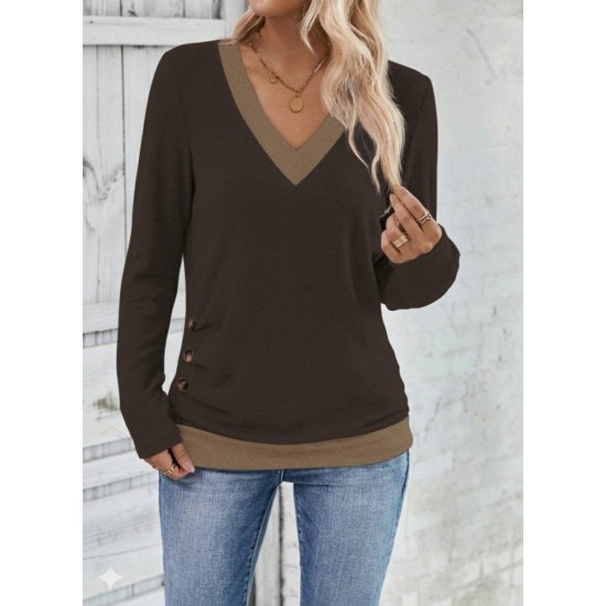 Kadın Uzun Kollu V Yakalı Yandan Düğmeli Yün Viskon Bluz, 29521