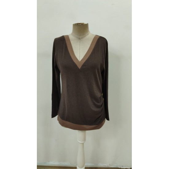 Kadın Uzun Kollu V Yakalı Yandan Düğmeli Yün Viskon Bluz, 29521