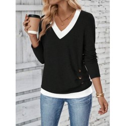 Kadın Uzun Kollu V Yakalı Yandan Düğmeli Yün Viskon Bluz , 29520