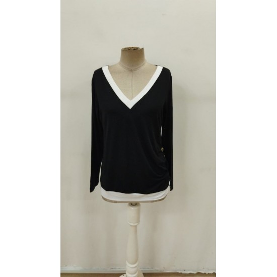 Kadın Uzun Kollu V Yakalı Yandan Düğmeli Yün Viskon Bluz , 29520