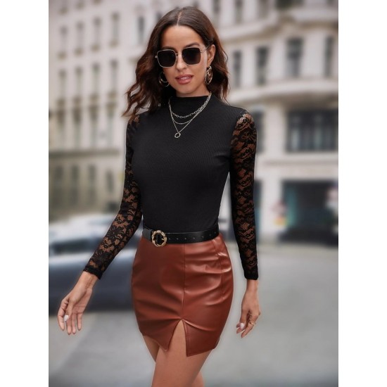 Kadın Uzun Kollu Yarı Balıkçı Yaka Tüllü Kaşkorse Bluz , 29549