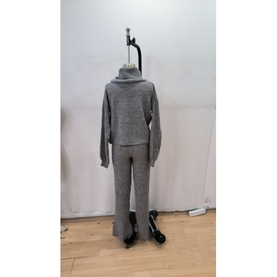 Kadın Uzun Kollu Balıkçı Yaka Kısa Triko Bluz Ve Pantolon Ikili Takım, 29541