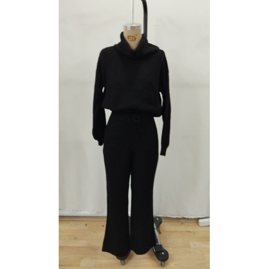 Kadın Uzun Kollu Balıkçı Yaka Kısa Triko Bluz Ve Pantolon Ikili Takım , 29540