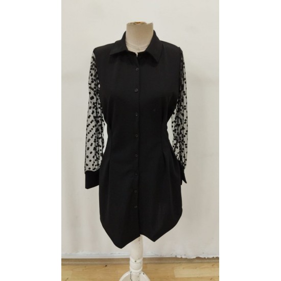 Kadın Uzun Kollu Yakalı Düğmeli Mini Ithal Krep Elbise , 29566 Kadın Uzun Kollu Yakalı Düğmeli Mini Ithal Krep Elbise , 29566