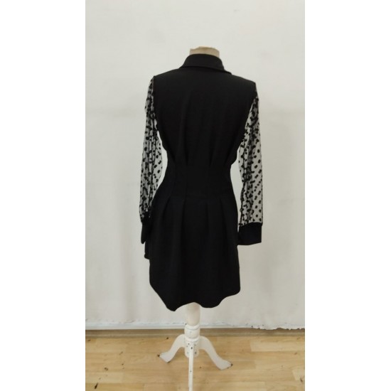 Kadın Uzun Kollu Yakalı Düğmeli Mini Ithal Krep Elbise , 29566 Kadın Uzun Kollu Yakalı Düğmeli Mini Ithal Krep Elbise , 29566