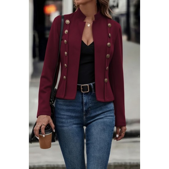 Kadın Uzun Kollu Hakim Yaka Yanlardan Düğmeli Kısa Süet Ceket, 29561