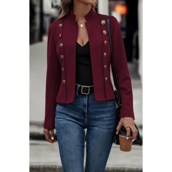 Kadın Uzun Kollu Hakim Yaka Yanlardan Düğmeli Kısa Süet Ceket, 29561