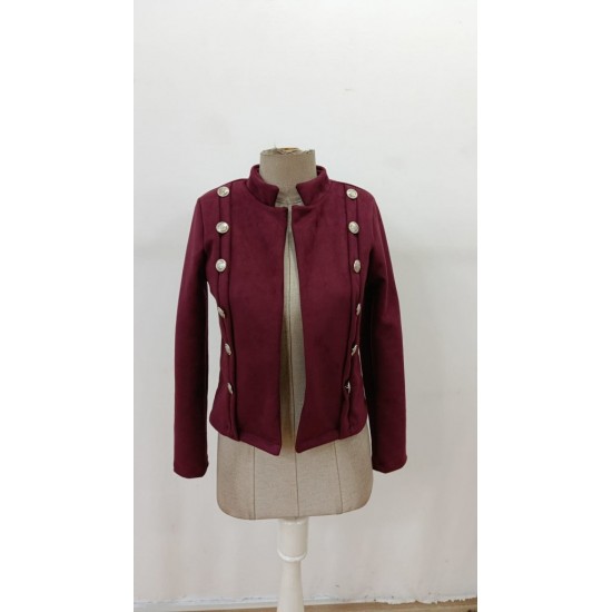 Kadın Uzun Kollu Hakim Yaka Yanlardan Düğmeli Kısa Süet Ceket, 29561