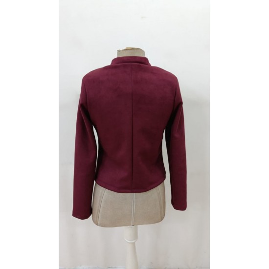 Kadın Uzun Kollu Hakim Yaka Yanlardan Düğmeli Kısa Süet Ceket, 29561