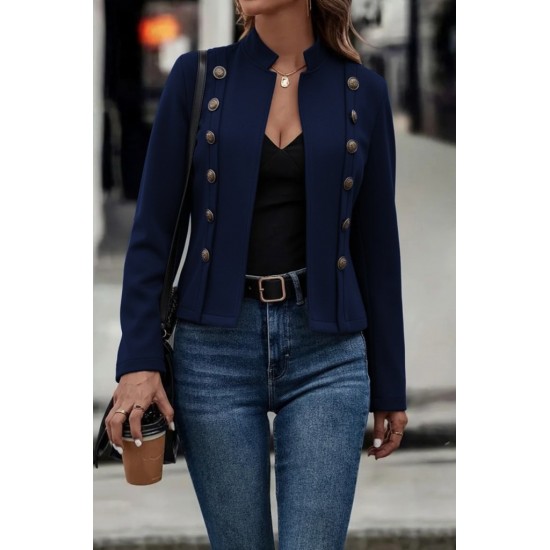 Kadın Uzun Kollu Hakim Yaka Yanlardan Düğmeli Kısa Süet Ceket, 29560