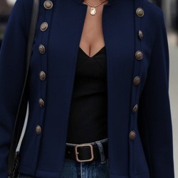 Kadın Uzun Kollu Hakim Yaka Yanlardan Düğmeli Kısa Süet Ceket, 29560